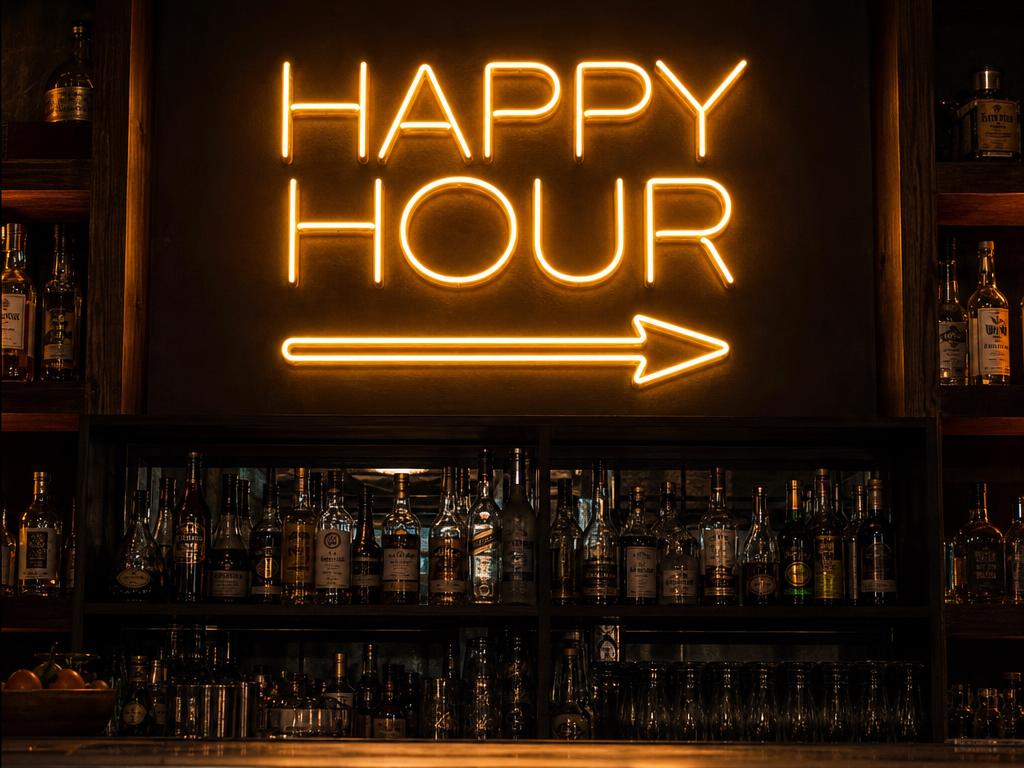“Happy Hour” Neon Sign with Arrow